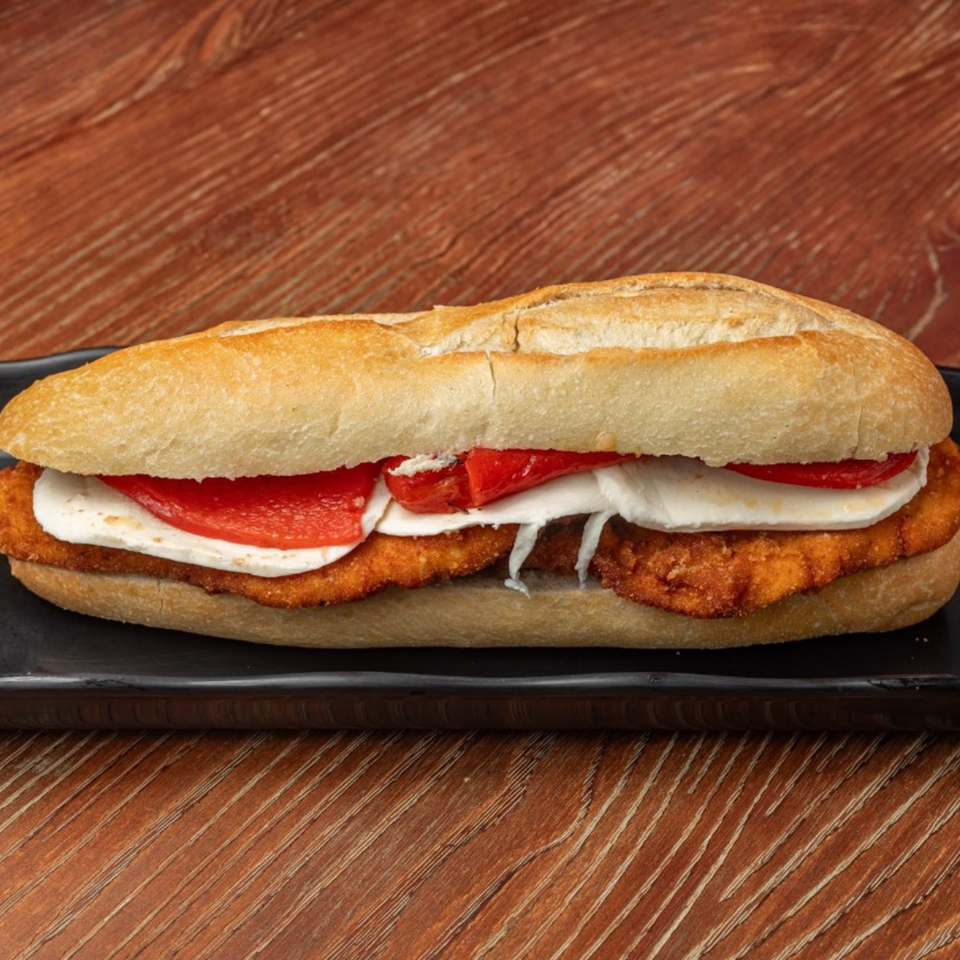 Little Lorenzo’s Italian Deli & Catering chicken cutlet sandwich with fresh mozzarella and roasted peppers.