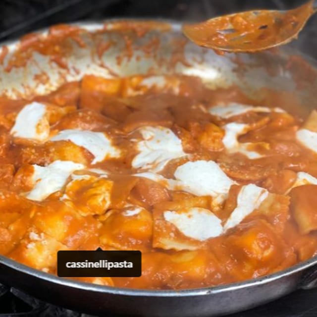 Ravioli alla Vodka w/ Chicken Cutlet & Fresh Mozzarella.